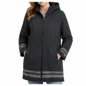 Vintage Stephanie Matthews 100% Wool Gray Large Petite Coat Pockets Hooded